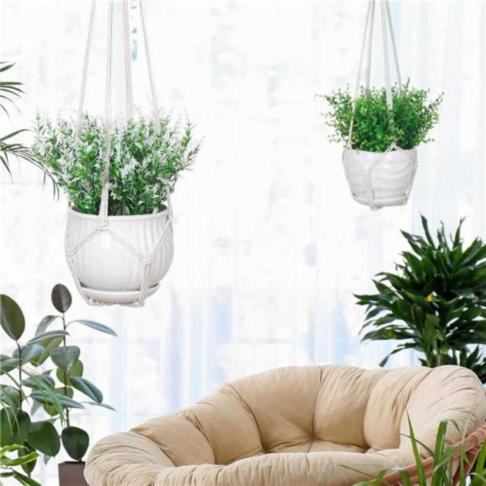 Macrame Plant Hanger Indoor Set of 2 with 2 S Hooks, Indoor Outdoor